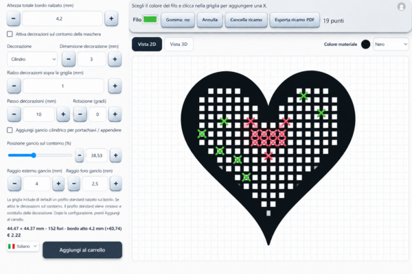 ETNAFORGE - Editor punto croce 2D con griglia a cuore e crocette colorate